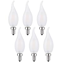 Frosted LED Candelabra Bulbs 60 Watt Flame Tip Chandelier Light Bulb, 6W Smooth Dimmable 3000K Soft White Frosted Glass with E12 Candelabra Base, 6 Pack