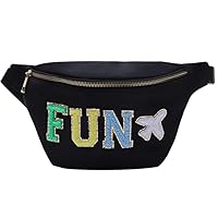 Large Chenille Fanny Bag Pack for Women Fun Fanny Pack for Men Nylon Waist Pack Crossbody Everywhere Belt Bag (Black-Fun)