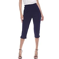 Jostar Women's Casual Capri Pants - Elastic Waist Stretchy Slim Fit Pull On Wrinkle Free Fabric Side Slit Cropped Trouser