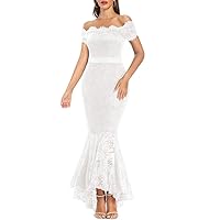 LALAGEN Women's Floral Lace Long Sleeve Off Shoulder Wedding Mermaid Dress