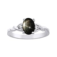 Rylos Rings For Women 14K White Gold - Diamond & Black Star Sapphire Ring Solitaire 7X5MM Color Stone Gemstone Jewelry For Women Gold Rings