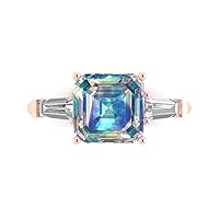 Clara Pucci 3.50 ct Asscher Baguette cut 3 stone Solitaire Blue Moissanite Engagement Promise Anniversary Bridal Ring 14k Rose Gold