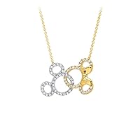 Round Cut Cubic Zirconia Mickey and Minnie Mouse Interlocking Pendant Necklace 14K Two Tone Gold Plated 925 Sterling Sliver Christmas Holiday Christmas Holiday for her