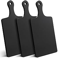 Black Bamboo Cutting Boards with Handle Bamboo Pizza Paddle Serving Boards Tray Charcuterie Board Chopping Board for Cheese Steak Bread (3 Pcs)