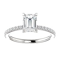 Siyaa Gems 2.50 CT Emerald Colorless Moissanite Engagement Ring for Women/Her, Wedding Bridal Ring Set Eternity Sterling Silver Solid Gold Diamond Solitaire 4-Prong Set Ring