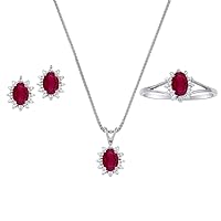 Rylos Matching Jewelry For Women 14K White Gold - July Birthstone- Ring, Earrings & Necklace Ruby 6X4MM Color Stone Gemstone Jewelry For Women Gold Jewelry