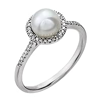 925 Sterling Silver Cultured White Fw Pearl White Freshwater Pearl .01 Dwt Diamond Ring Size 6.5 Jewelry for Women