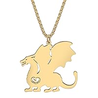 RAIDIN Stainless Steel 18K Gold Silver Plated Dragon Necklace Pendant for Women Girls Cute Ancient Dinosaur Necklaces Jewelry for Gifts