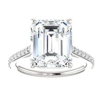Siyaa Gems 5 CT Emerald Cut Colorless Moissanite Engagement Ring Wedding Birdal Ring Diamond Ring Anniversary Solitaire Halo Promise Antique Gold Silver Ring Gift