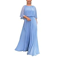 Women 3/4 Bell Sleeve Waist-Defined Flowy Chiffon Dress Fashion Pleated Hem Crewneck Lace-Up Split Back Casual Dress