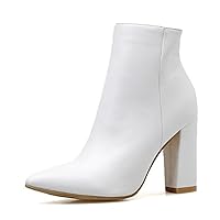 Women's Chunky Heel Ankle Boots Pointed Toe Slip-On Mid Block Heels Side Zipper Ankle Booties Fashionable Women's Boots