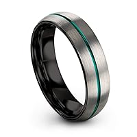 Tungsten Carbide Wedding Band Ring 6mm for Men Women Green Red Blue Purple Black Copper Fuchsia Teal Center Line Dome Black Interior Grey Exterior Brushed Polished