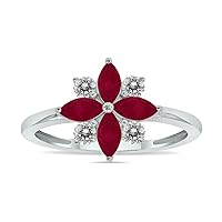 3/4 Carat TW Colorful Gemstone and Diamond Flower Ring in 10K White Gold (Available in Garnet, Sapphire, Ruby and More)