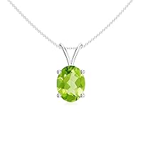 Natural Peridot Oval Shaped Solitiare Pendant Necklace for Women in Sterling Silver / 14K Solid Gold/Platinum