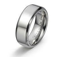 7mm Titanium Ring for Couples Polished Finish Beveled Edge Comfort Fit SZ 6-12 Plus Engraving Service