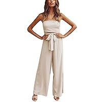 SNKSDGM Women Casual Stretch Overall Jumpsuit Sleeveless Wrap Playsuits Wide Leg Long Pants Jumper Romper with Pockets