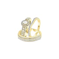 Oval Cut Simulated Diamond Engagement Wedding Trio Ring Set 14k Yellow Gold Plated 925 Sterling Silver