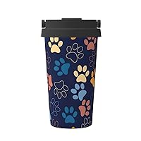 Cute Dog Paw Print Thermal Coffee Mug,Travel Insulated Lid Stainless Steel Tumbler Cup For Home Office Outdoor