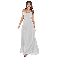 Tsbridal Off Shoulder Bridesmaid Dresses for Women Long A-Line Ruched Chiffon Formal Evening Prom Gowns