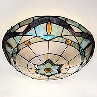 Tiffany Ceiling Lights, Stained Glass Ceiling Light 3-Lights 16 Inch Tiffany Flush Mount Ceiling Light Fixture for Bedroom Dining Living Room Entryway Foyer(Blue)
