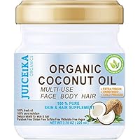 ORGANIC COCONUT OIL Pure EXTRA VIRGIN UNREFINED COLD PRESSED 7.75 Fl.oz 225 ml for Face, Skin, Hair, Lip, Nails by Juiceika