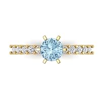 Clara Pucci 1.3 Brilliant Round Cut Solitaire Stunning Natural Aquamarine Accent Anniversary Promise Bridal ring Solid 18K Yellow Gold