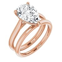 10K Solid Rose Gold Handmade Engagement Rings 5 CT Pear Cut Moissanite Diamond Solitaire Wedding/Bridal Ring Set for Wife, Promise Rings
