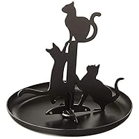 Kikkerland Black Cats Portable Handheld Compact Metal Steel Travel Organizer Jewelry Accessory Holder Storage Stand, for Bracelets, Earrings, Necklaces, Rings, Anklets
