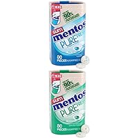 Mentos Pure Fresh Sugar-Free Chewing Gum with Xylitol, Fresh Mint, in a recyclable 90% Paperboard Bottle, 80 Piece + Mentos Pure Fresh Gum Paperboard 80pc Bottle - Spearmint