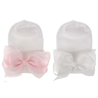 Newborn Hospital Hat Infant Baby Hat Solid Color Doughnut Hat (2 Pack Bow Ribbon / 0-3 Month, 0-3 Month)