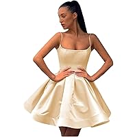 Short Homecoming Dresses for Teens Women Spaghetti Strap Satin A-line Formal Party Prom Gowns Pleated Cocktail Dress