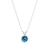 1Ct Round Cut Created Blue Topaz Solitaire Pendant With Necklace 18