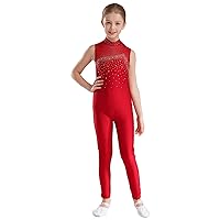 iiniim Kids Girls Sleeveless Diamond Unitard Full Length Spandex Body Suit Gymnastic Leotard Jumpsuit Dancewear
