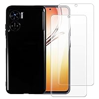 Case Cover Compatible with Hotwav Note 12 + [2 Pack] Screen Protector Tempered Glass Film - Soft Flexible TPU Silicone for Hotwav Note 12 (6.80 inches) (Black)