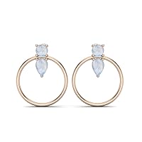 6X4MM Pear Shape Moonstone Gemstone Open Circle 925 Sterling Silver Stud Earring Large Round Studs Minimalist Earrings Dainty Wedding Studs