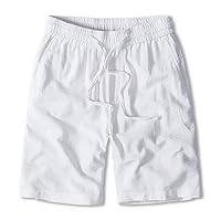 FANCUF Cotton Linen Men's Shorts Solid Color Home Wear Shorts for Men Beach Board Shorts