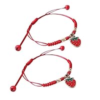 2Pcs Handmade Cherry Strawberry Bracelet Set for woman and girls Couple Red Rope Handmade Adjustable Friends Bracelet Charm Fruit Cute Jewelry