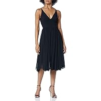 Dress the Population Women's Alicia Plunging Mix Media Sleeveless Fit and Flare Midi Dress