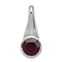 925 Sterling Silver Polished Open back Rhodium Plated With CZ Cubic Zirconia Simulated Diamond and Garnet Pendant Necklace Jewelry for Women