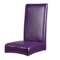 2 Pack PU Leather Waterproof Stretch Dining Chair Cover Protector - Perfect for Pets, Kids, Elderly, Restaurants, Party - Elastic, Removable (Purple)
