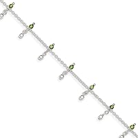 925 Sterling Silver Peridot Bead Ankle Bracelet 9 Inch Spring Ring Jewelry for Women