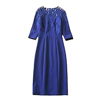 Elegant Lace Patchwork Blue Dress for Women Party Summer Embroidery Half Sleeve Straight Office Work Wear Robe