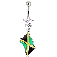 WildKlass Jewelry 316L Surgical Steel Jamaican Flag Navel Ring