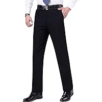 Men's Solid 4-Way Stretch Pant Straight Fit Flat Front Dress Pant Business Lightweight Ultra Slim Casual Pants