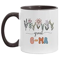 Great G-Ma Gift - Floral Mug - Gift For New Great G-Ma - Baby Announcement - Pregnancy Announcement G-Ma - Mothers Day Gift - Birthday Gift - Black Accents Mug 11oz