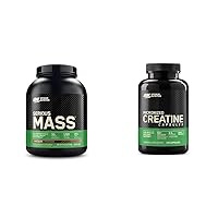 Optimum Nutrition Serious Mass, Weight Gainer Protein Powder, Chocolate, 6 Pound (Packaging May Vary) & Micronized Creatine Monohydrate Capsules, Keto Friendly, 2500mg, 100 Capsules