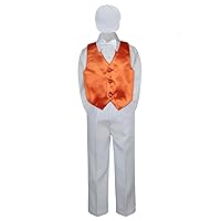 5pc Baby Toddler Kid Boys White Pants Hat Bow Tie Orange Vest Suits Set (7)