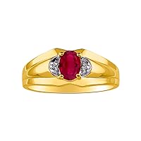 Rylos Men's Yellow Gold Plated Silver 7X5 Oval Gemstone & Diamond Ring – Classic Birthstone Design in Sizes 8-13