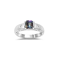 0.04 Cts Diamond & 0.52 Cts Mystic Topaz Ring in 14K White Gold