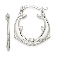 925 Sterling Silver Hollow Polished Hinged post Kissing Dolphins Hoop Earrings Measures 25x21mm Wide Jewelry for Women